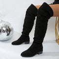 Women's Slouchy Pointed-Toe Low-Heel Over-The-Knee Boots – Black