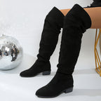 Women's Slouchy Pointed-Toe Low-Heel Over-The-Knee Boots – Black