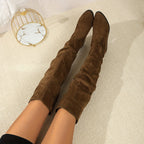 Women's Slouchy Pointed-Toe Low-Heel Over-The-Knee Boots