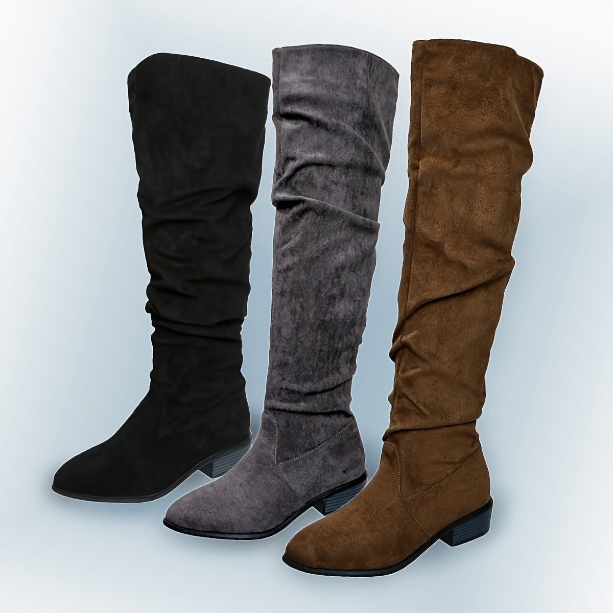 Women's Slouchy Pointed-Toe Low-Heel Over-The-Knee Boots