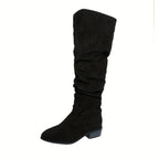 Women's Slouchy Pointed-Toe Low-Heel Over-The-Knee Boots