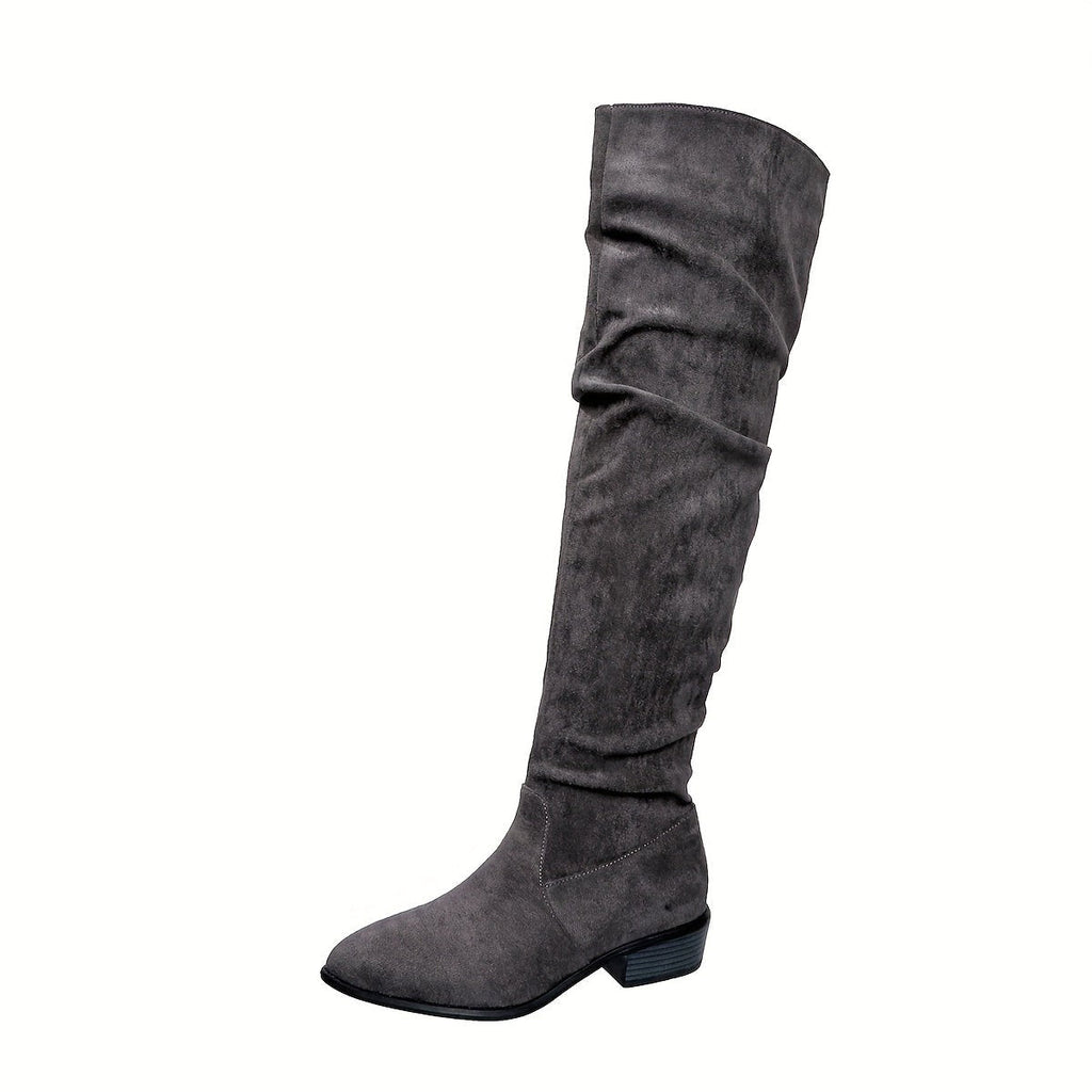 Women's Slouchy Pointed-Toe Low-Heel Over-The-Knee Boots
