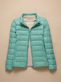 Women's Quilted Puffer Coat with Stand-Up Collar – Turquoise