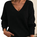 Women's Soft Knit V-Neck Jumper with Ribbed Cuffs