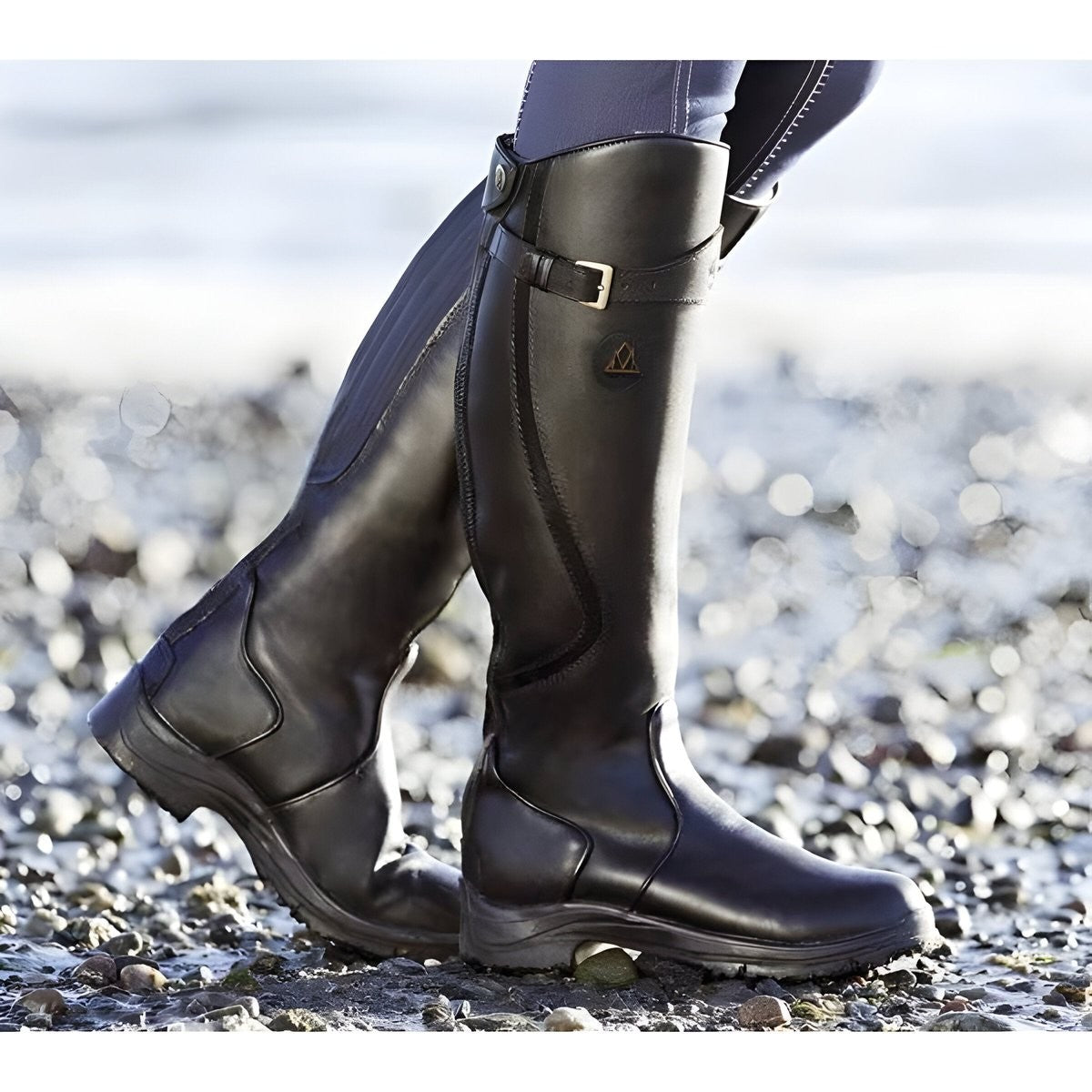 Women's Knee-High Buckle-Strap Country Boots – Black
