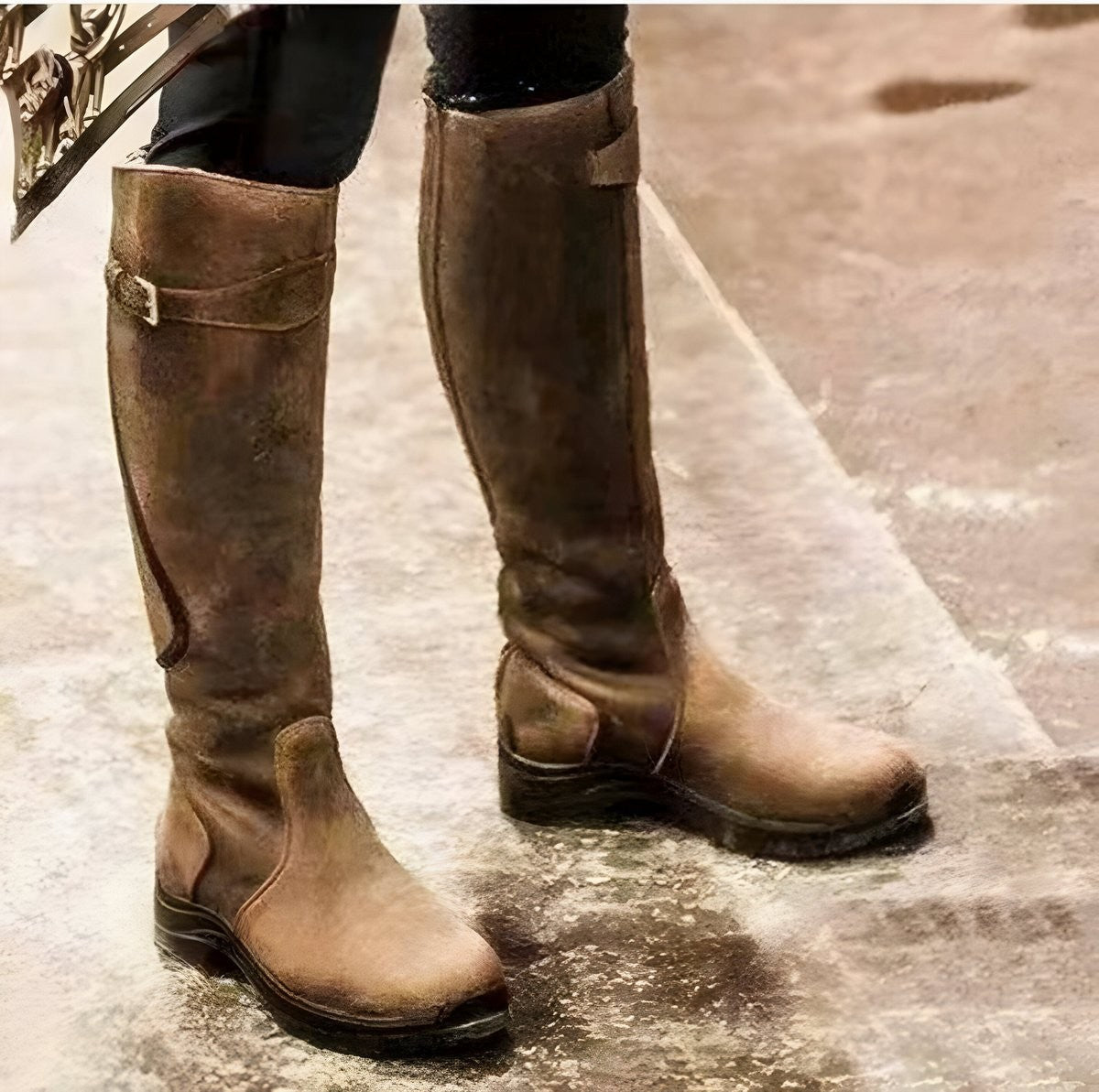 Women's Knee-High Buckle-Strap Country Boots – Brown