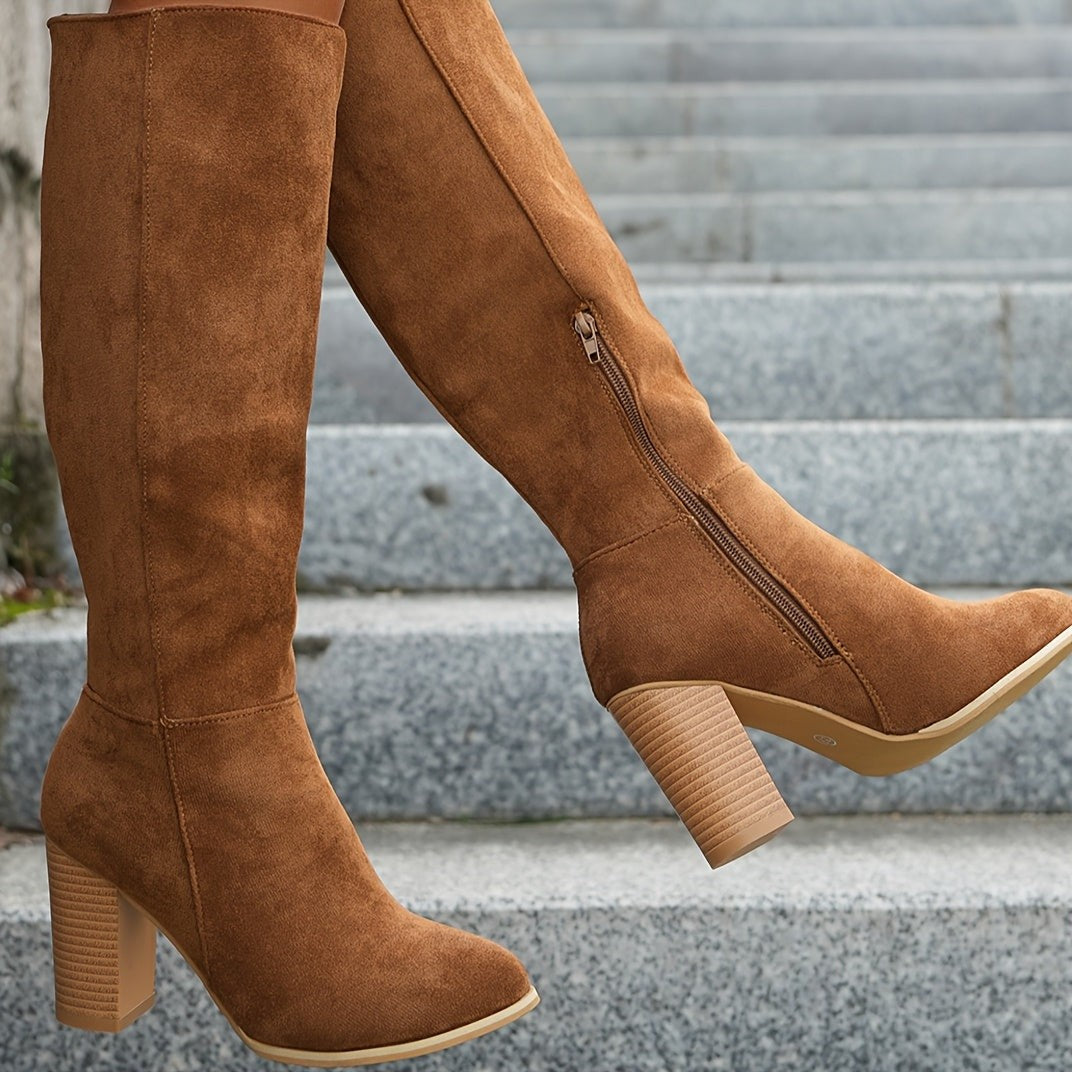 Women's Wide-Calf Round-Toe Block-Heel Knee-High Boots