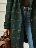 Women's Windowpane Check Notched-Lapel Double-Breasted Midi Coat