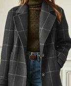 Women's Windowpane Check Notched-Lapel Double-Breasted Midi Coat