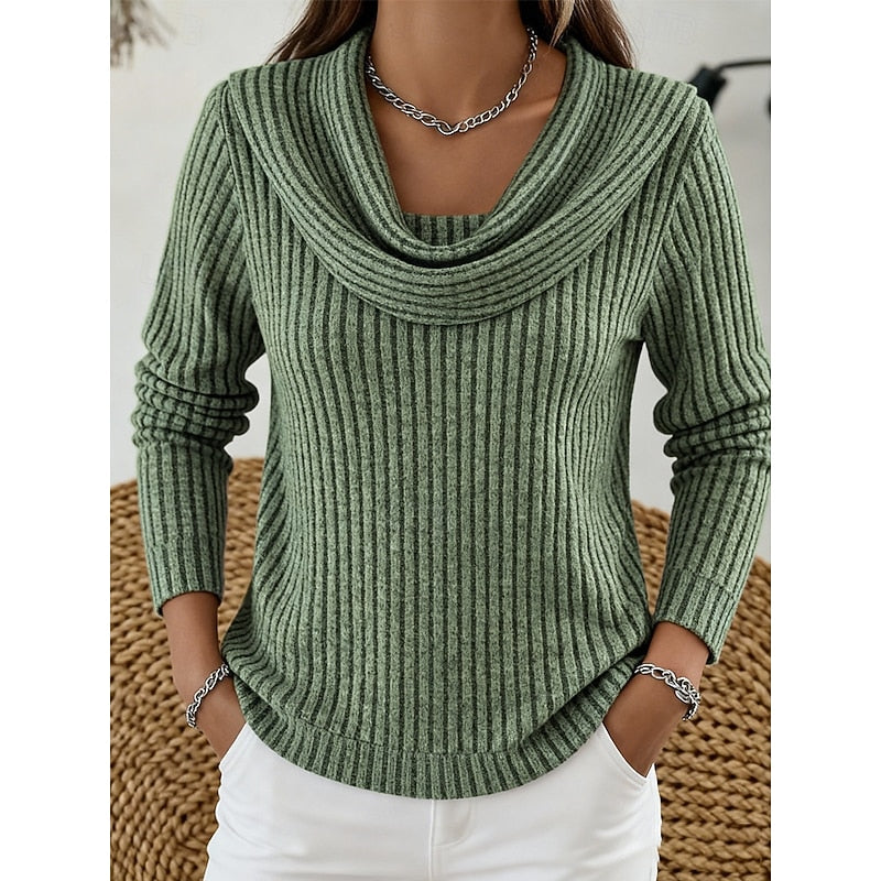 Women's Soft Draped Neck Rib Knit Jumper – Green